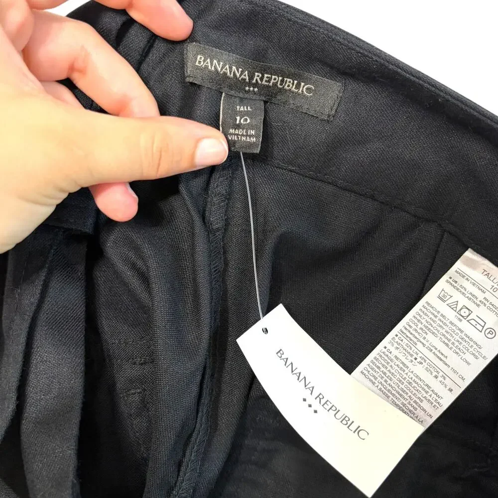 Banana Republic Linen-Cotton Utility Pant NWT Women's Sz 10 Tall Black Belted